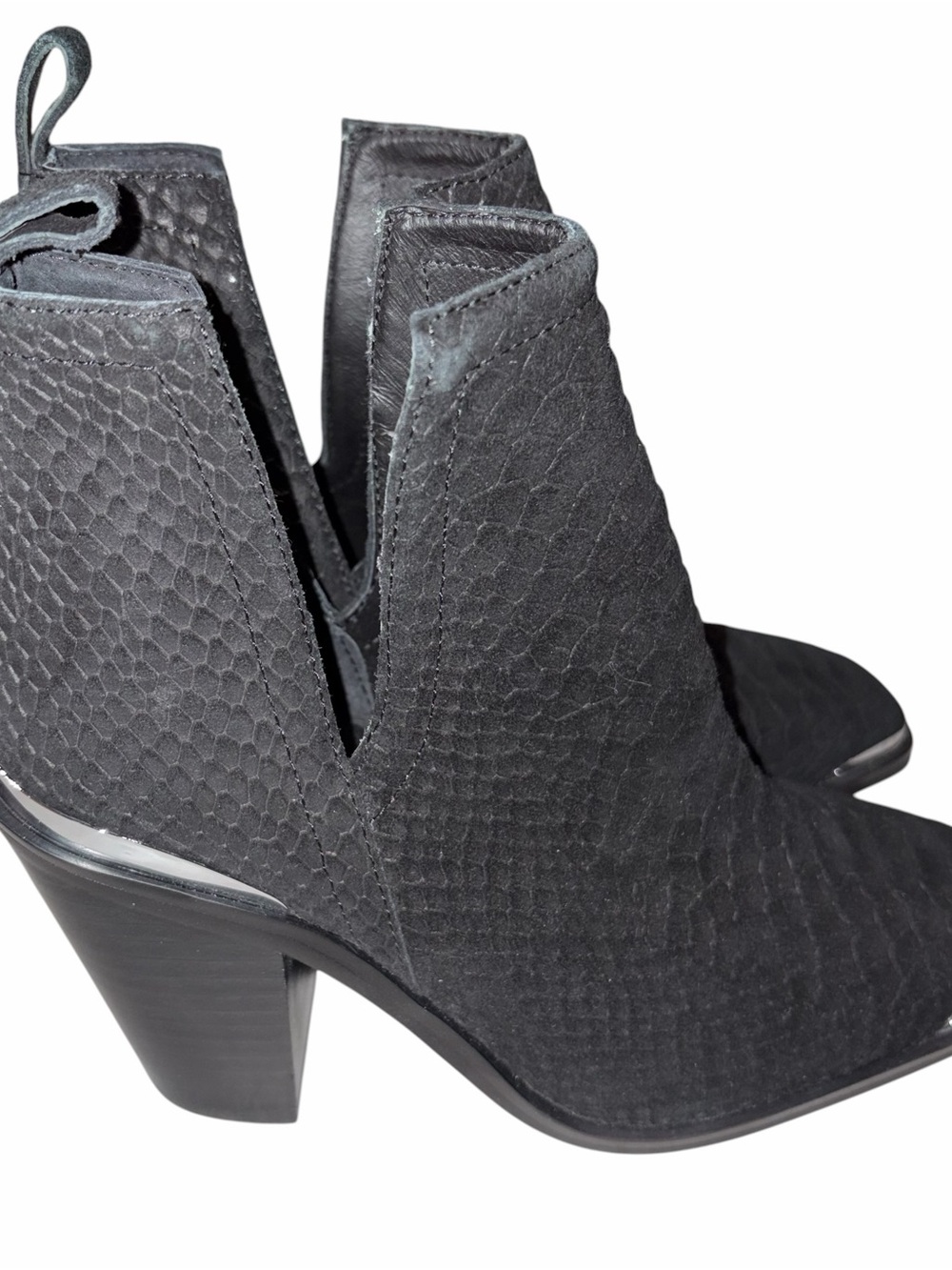 NEW Jeffrey Campbell Black Textured Snake Print Square Toe Split Shaft Bootie 6 - Picture 2 of 11